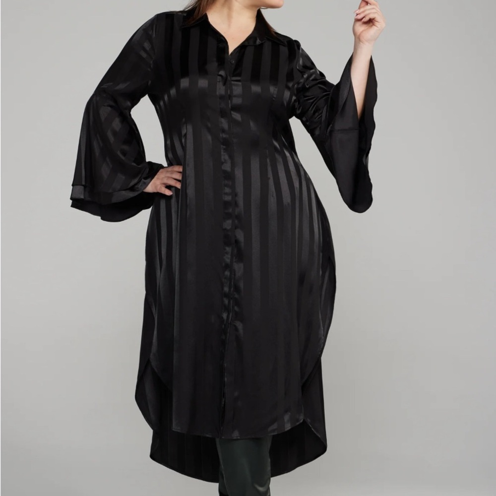 Black Striped Satin Bell Sleeve Hi-Low Dress 2X NWT dark romance whimsigoth elf